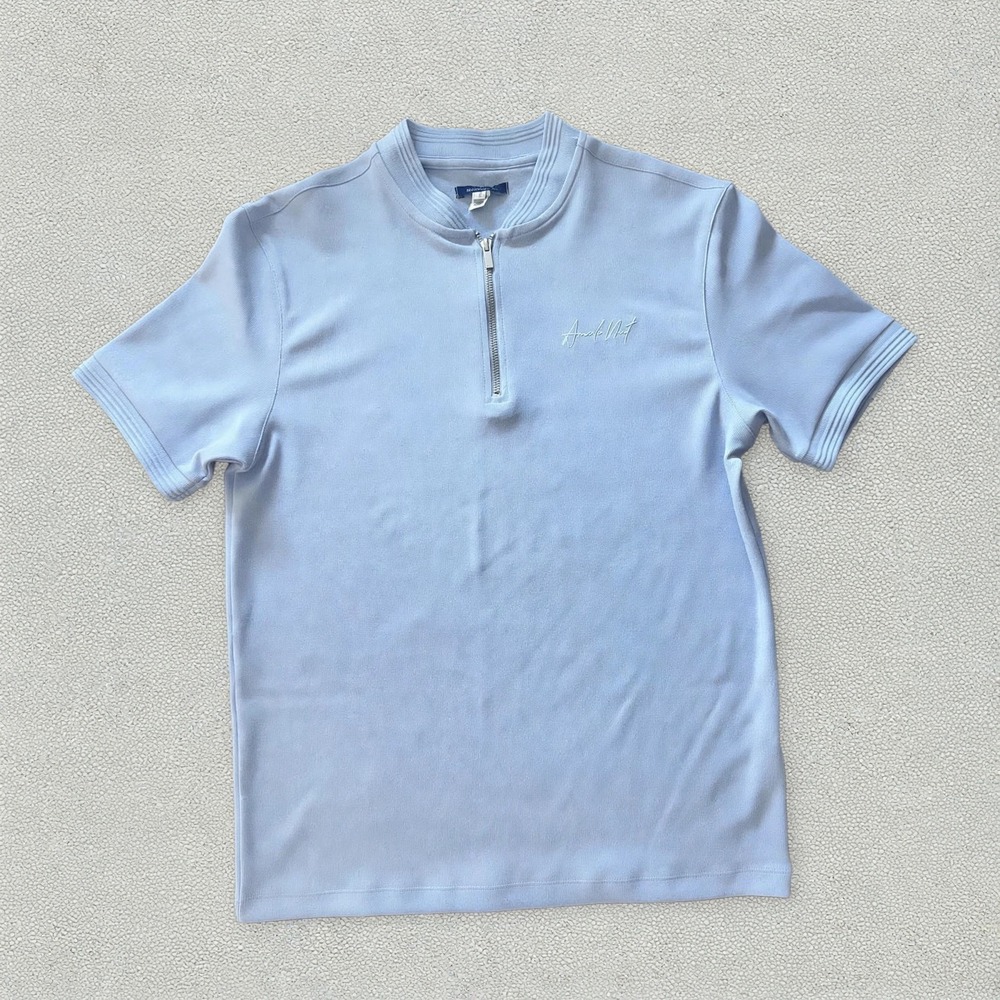 River Island Studios Mens Ice Blue Mock Neck Quarter Zip Textured Knit Shirt M